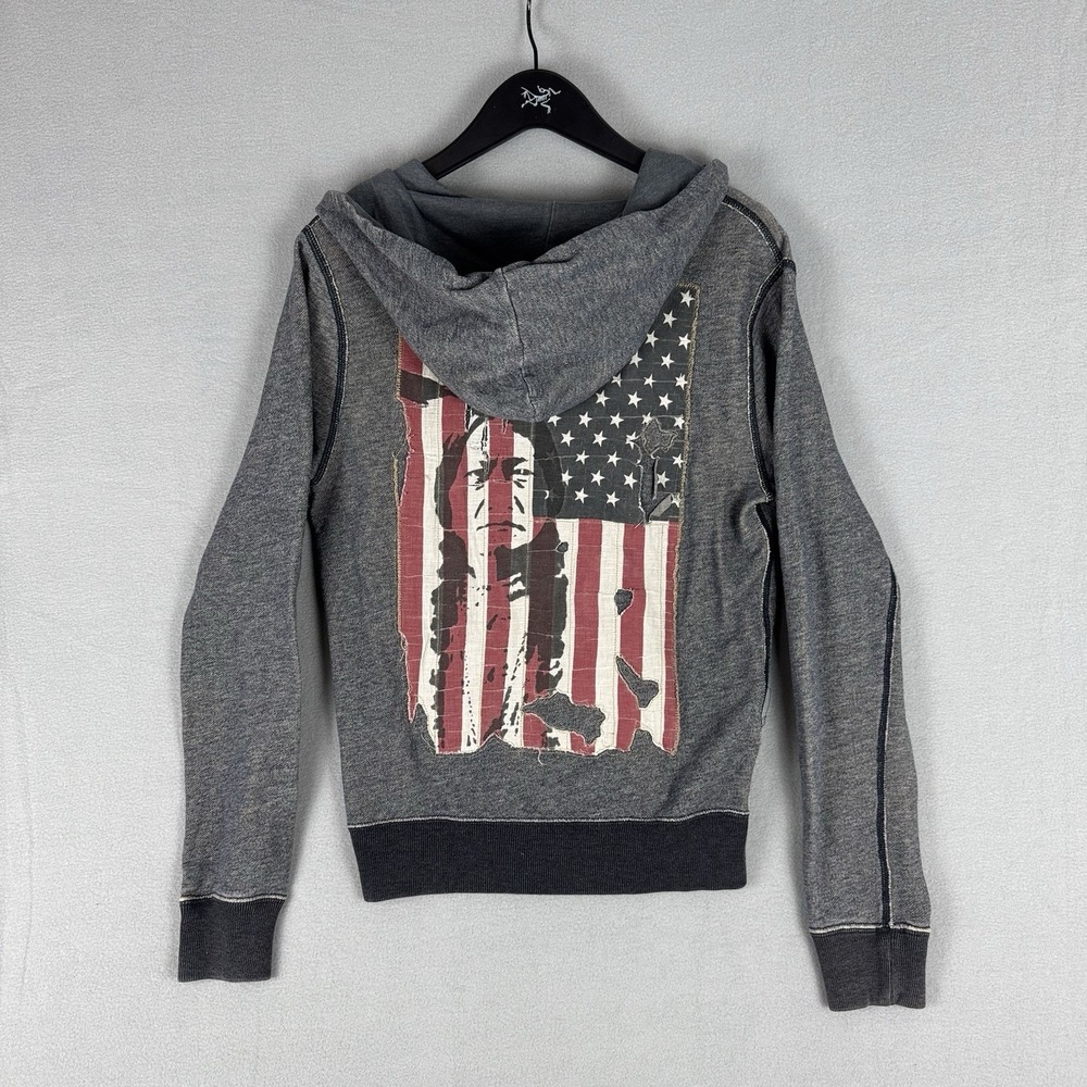 Vintage Denim & Supply Ralph Lauren USA Flag Distressed Zip Hoodie Size Small